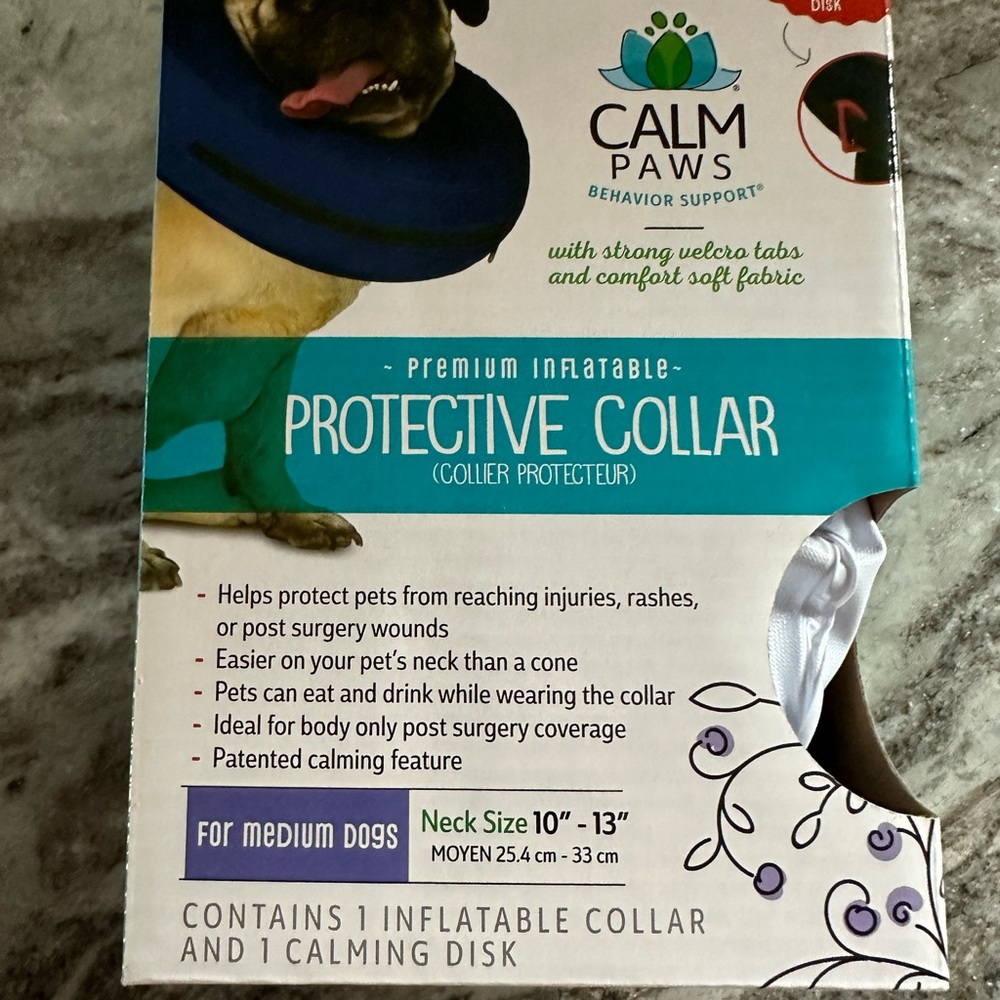 Calm Paws Inflatable Protective Collar Medium Dogs Neck size 10"-13"